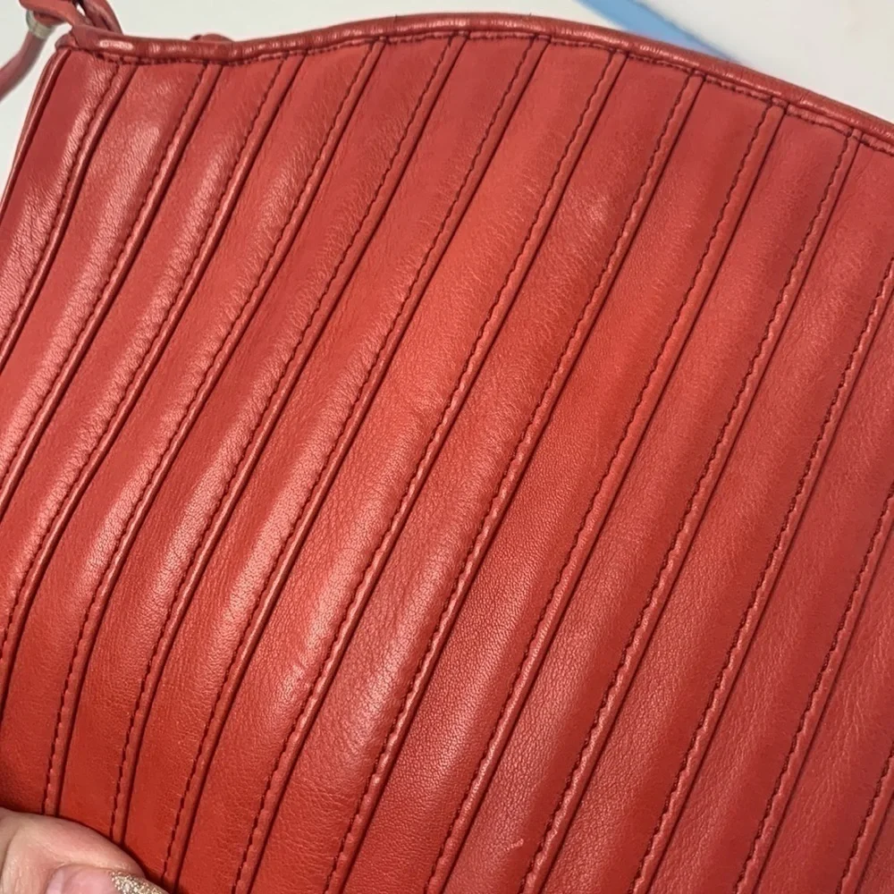 Saks Fifth Avenue coral red leather bag